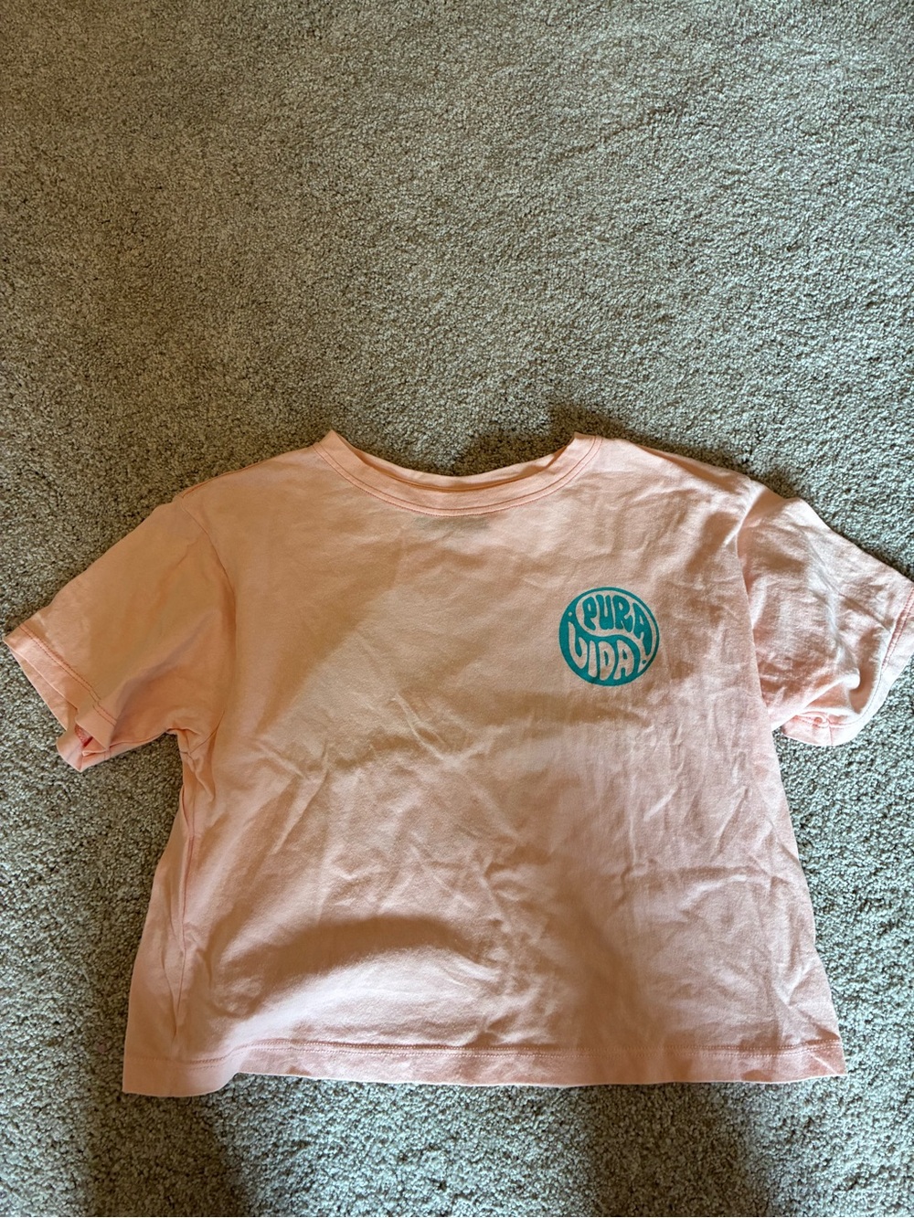 Pura Vida Peach Short Sleeve Tee with Teal Logo
